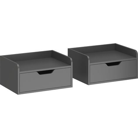 Ensemble de 2 tables de chevet murales, tables de chevet suspendues avec tiroir et plateau aspect bois, dimensions : 40 x 30 x 19,5 cm (L x l x H) (1/5)