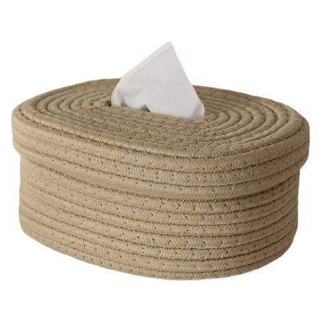 Porta rotolo di carta igienica da terra, scatola porta fazzoletti in corda intrecciata naturale, cestino rotondo per riporre oggetti, per casa, auto e hotel (1/5)