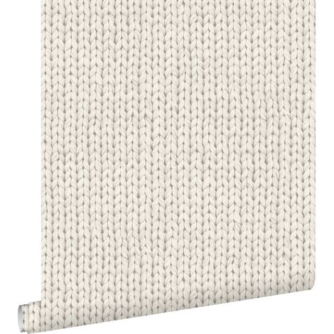 Papier peint intissé beige 53cm x 10.05m – Motif tricoté – Facile à poser – Écologique certifié FSC – Estahome (1/5)