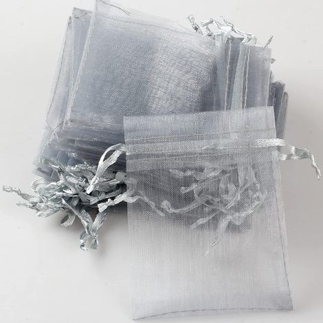 50pcs Sacs Organza,20x30cm Sachets Pochettes Cadeau en Organza avec Rubans Sac à Bijoux Sachets pour Lavande Sacs de Bonbons Faveur Présent Sacs pour Anniversaire Baptême Fête Décoration Mariage,gris (1/5)