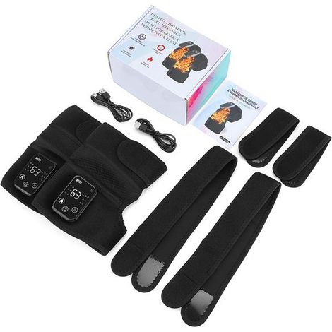 Set. Farbe: Schwarz. Material: Taucherstoff. Knie-, Schulter- und Ellbogenschoner für den Heimgebrauch mit Heiz- und Massagefunktion.