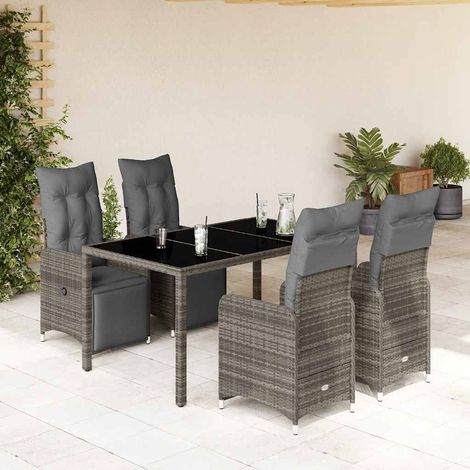 5-tlg. Garten-Bistro-Set mit Kissen Grau Poly Rattan (1/5)