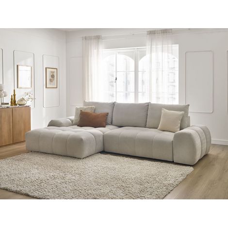 BOBOCHIC - Canapé d'angle convertible coffre EVEREST tissu texturé Angle gauche Beige (1/5)