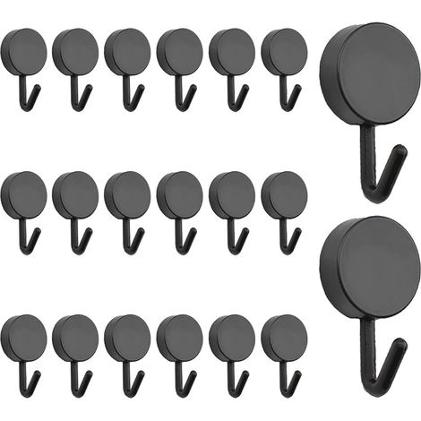 Lot de 20 crochets auto-adhésifs en plastique robuste pour la maison, la cuisine, la salle de bain, le bureau, la porte, noir (1/5)