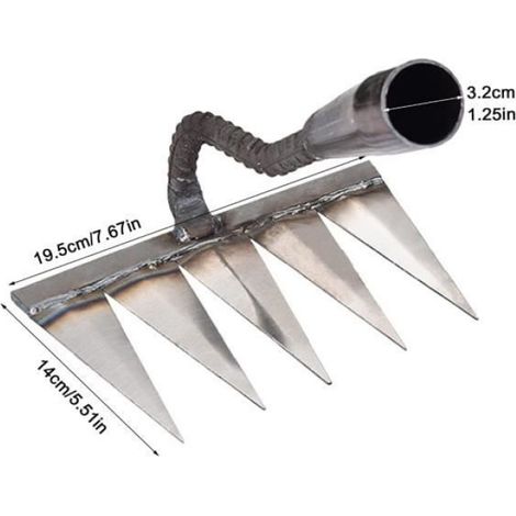 Râteau de Jardin - Outils de Jardinage à Main - 5 Dents de Râteau en Métal pour Scarifier et Désherber (1/4)