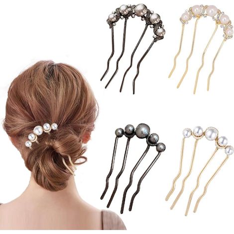 Pieces Hairpins with Pearls, U-Shaped Women's Hairpins, Elegant Vintage Metal Forks, Hair Clips for Wedding, Prom, Party, Girls, Bridesmaids (1/5)