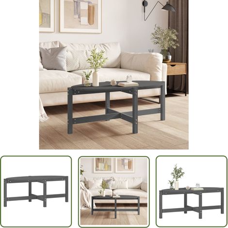 The Living Store Table basse Gris 118x63x45 cm Bois massif de pin - Table Basse - Meuble Salon - Table D'appoint - Bois Massif - Pin (1/5)