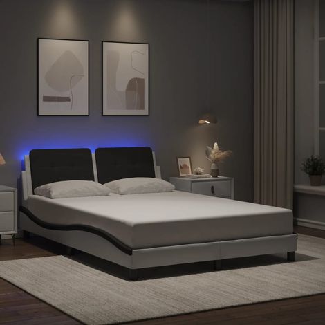 vidaXL Giroletto con LED senza Materasso Zadar Bianco e Nero 120x200 cm