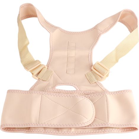 Ceinture aimantée de soutien dorsal pour adulte, correcteur de posture homme dos voûté, attelle beige taille XL (1/5)