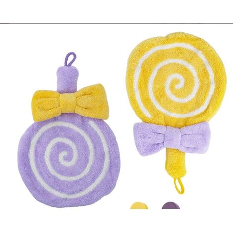 AGE Essuie-mains 2pcs mignon sucette suspendu essuie-mains super absorbant séchage rapide microfibre enfants serviette pour cuisine et salle de bain jaune + violet 22 ​​34 cm