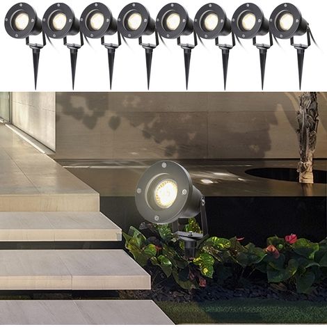 Randaco Paquete de 8 focos LED de jardín con piquete de tierra, 6W focos LED de jardín impermeables IP65 blanco cálido