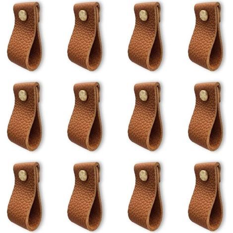 Lote de 12 tiradores para muebles de cocina, tirador de mueble en piel, tirador de puerta con tuercas y tornillos, pomo anticolisión para armario, cajón o cómoda, bonito regalo, marrón (1/4)