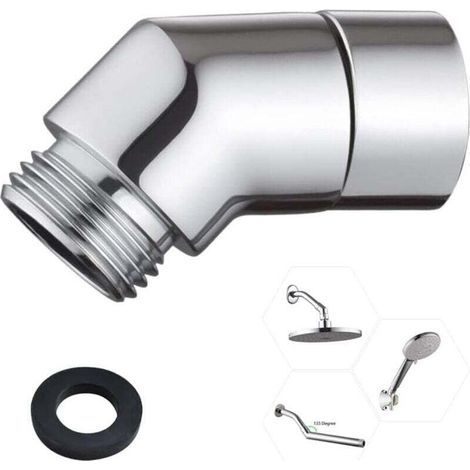 135 Grad 1/2" Winkeladapter für Handbrausekopf, Kupfer-Winkel-Duschschlauch mit Dichtungsring (Silber) (1/4)
