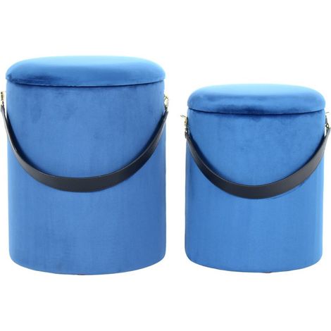 Set di 2 pouf contenitori Arabella in velluto blu e nero (1/4)