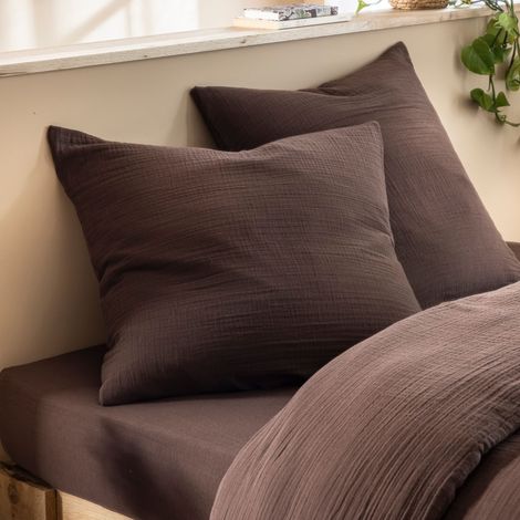 Taie d'oreiller 50x70 gaze de coton marron Terre de Nuit JUNE - JUNE