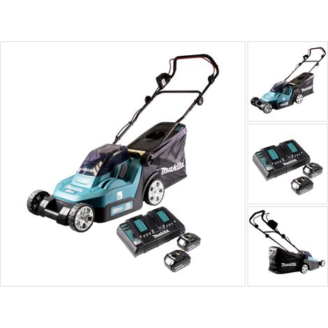 Makita DLM 432 PG2 Tondeuse à gazon sans fil 36 V (2x 18 V) 43 cm brushless + 2x Batteries 6.0 Ah + Chargeur double