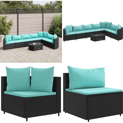 Salon de jardin 8 pcs avec coussins noir résine tressée - Ensemble Salon De Jardin - Canapé Jardin - Meuble Jardin - Résine Tressée - Rotin Synthétique - Home & Living (1/5)
