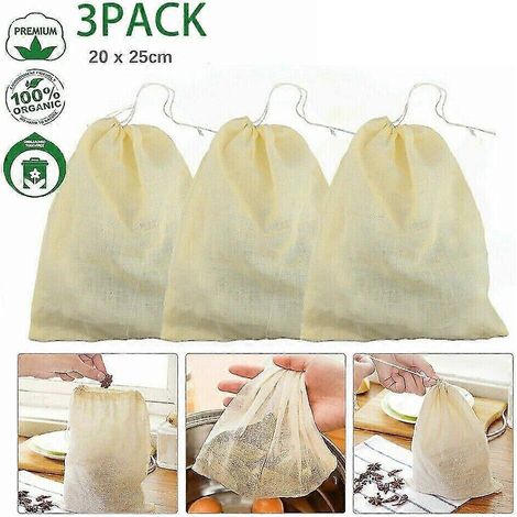 Lot de 3 sacs à lait végétal en coton bio, passoire alimentaire réutilisable, étamine pour café et fromage. (1/5)