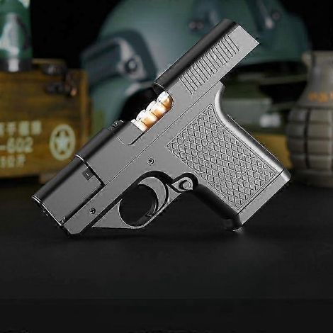 Briquet pistolet torche à butane 25-26 Cool, flamme jet, rechargeable, étui à cigarettes intégré, cadeau unique pour homme (noir métal)