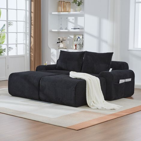 Sofá modular de 2 plazas de pana negra 200x174x80 cm con portavasos, bolsillo lateral y módulos combinables (1/5)