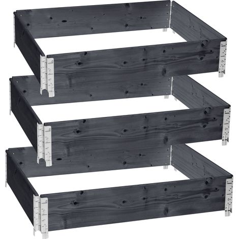 Garronda naturbelassene Hochbeete für Garten Palettenrahmen 120x80x20 cm Hochbeet Holz 3 Stück steckbar stapelbar faltbar für Pflanzen Blumen Kräuter Obst und Gemüse Anthrazit GD-0075