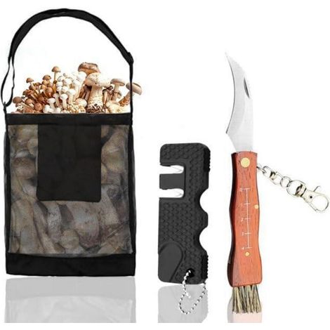 Pilzmesser Set mit Bürste, Tasche und Schärfer, Edelstahl Klappmesser
