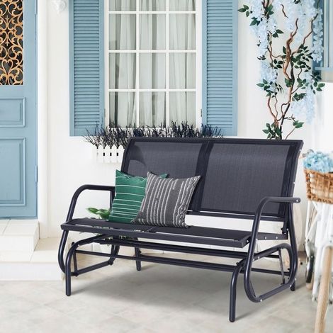 Banc de jardin - Fauteuil à bascule 2 places - Métal noir - 120x70x85 cm - Support 200 kg