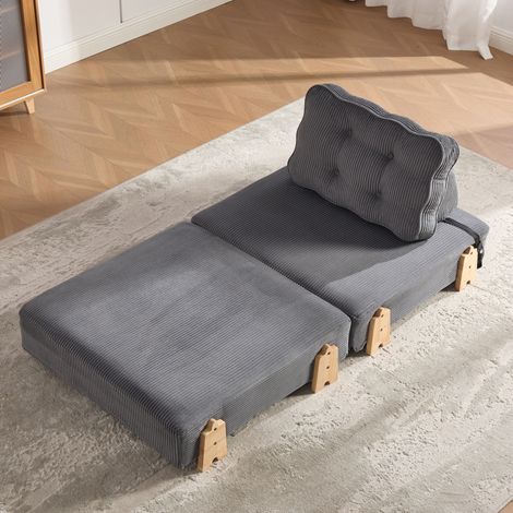 Sillón convertible de corduroy gris oscuro, plegable en cama, con estructura de madera y respaldo acolchado (1/5)