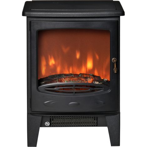 Cheminée électrique LED, cheminée autoportante avec effet flamme, 900 1800 W, noire (1/5)