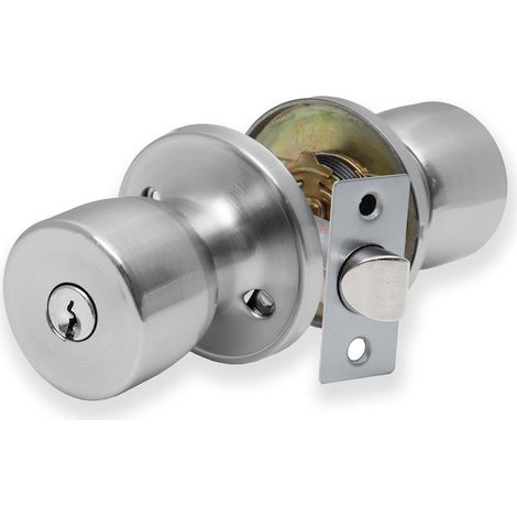 1 Poignée de porte, bouton de condamnation, serrure à clé, finition chrome satiné, pour porte intérieure en bois