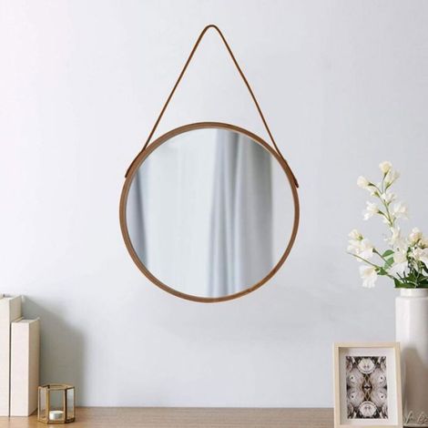 Miroir Rond - 30 Cm - Cadre En Panneaux De Fibres - Corde En Cuir - Pour Salle De Bain Chambre Salon - 1 Unite (1/5)