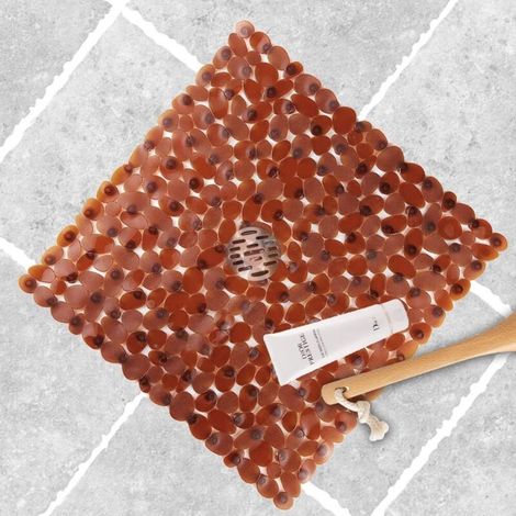 Rutschfeste Duschmatte, 54 x 54 cm (Braun), quadratisch, rutschfest und schimmelresistent, rutschfeste Badematte für Kinder, maschinenwaschbar mit Saugnäpfen