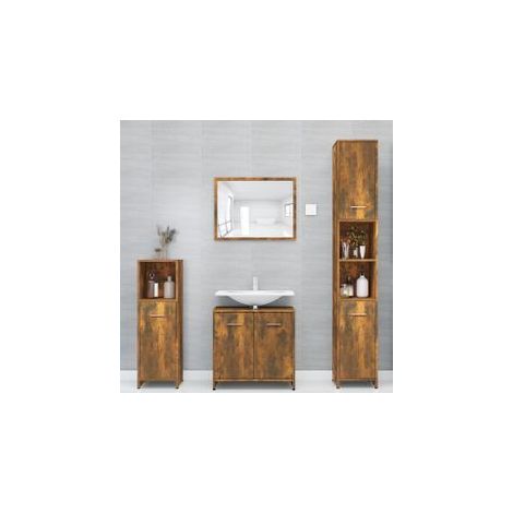 Armoire de bain Chêne fumé 30x30x183,5 Bois d'ingénierie (1/5)