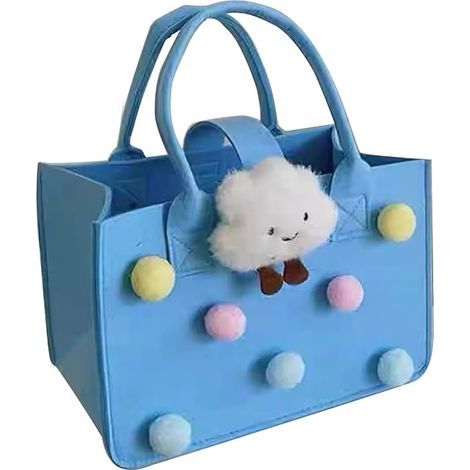 Blue Felt Shopping Bag Small Felt Shopping Bag Shopping Basket Felt Shopping Bag Handle Storing Snacks Lunch Boxes (1/5)