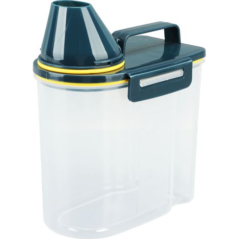 Boîte de rangement pour riz, céréales, distributeur, couvercle hermétique, bec verseur, récipient de conservation des aliments avec verre doseur, transparent, 1,5 kg, vert (1/5)