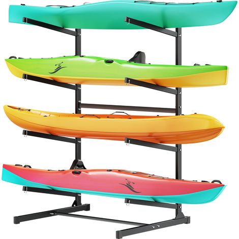 VEVOR Kayak Storage Rack for 4 Kayaks, Holds 220 lbs, Heavy Duty Freestanding Stand for Indoor Outdoor Garage Shed Dock, Storage Rack Stand Holder for Canoe, Small Boat, SUP, Surfboard & Paddleboard (1/5)