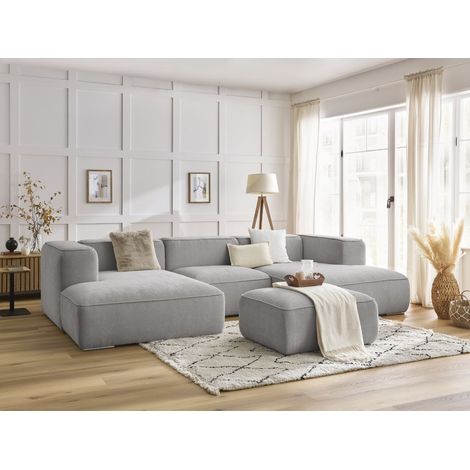 BOBOCHIC - Canapé panoramique fixe ZEPHYR avec pouf Gris clair (1/5)