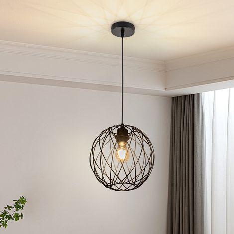 GBLY Pendellampe Schwarz Hängelampe Rund - Pendelleuchte Vintage E27 Hängeleuchte Retro Industrie Esstischlampe Küchenlampe Wohnzimmer Treppenhaus Flur Ohne Leuchtmittel