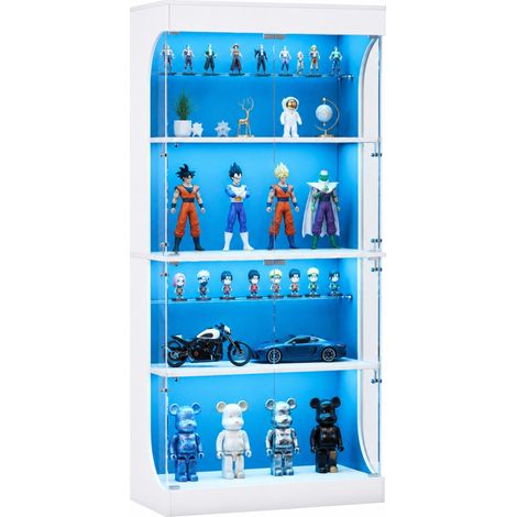 Vitrine verre 80x35x165 cm en verre et bois blanc, avec rangement pour salon - FLORAGRACE (1/5)