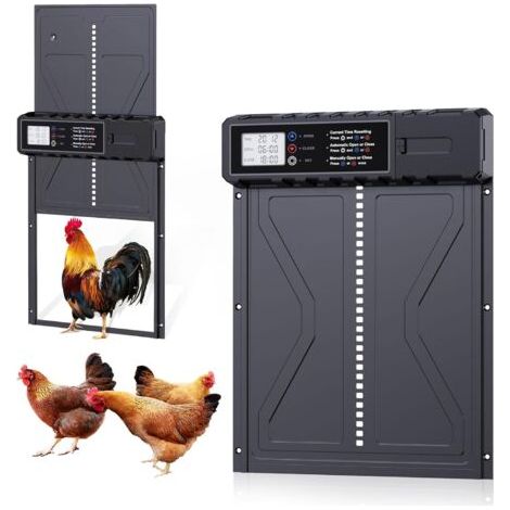 Odipie – Porte automatique pour poulailler en aluminium – Écran LCD programmable – Résistante aux intempéries – Sécurité intégrée – Installation rapide