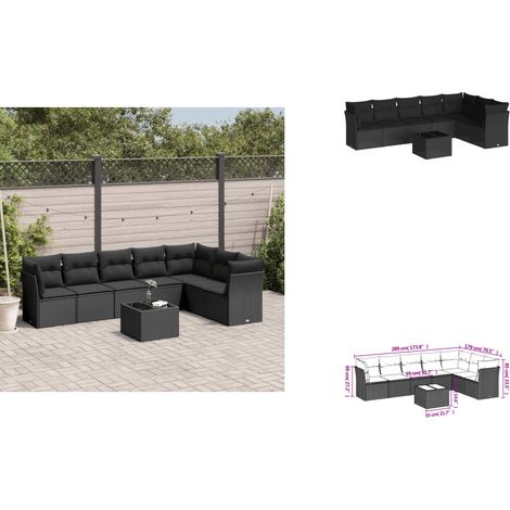 Salon de jardin 8 pcs avec coussins noir résine tressée - Ensemble Salon De Jardin - Meuble De Jardin - Salon D'extérieur - Canapé D'extérieur - Résine Tressée (1/3)