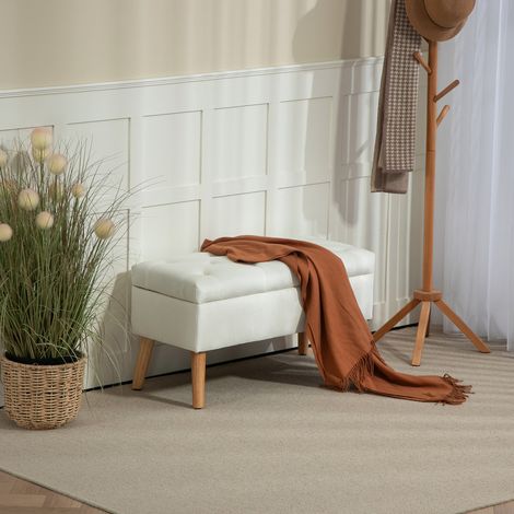 Banc de rangement 80x35x40 cm blanc – coffre intégré et assise capitonnée (1/5)