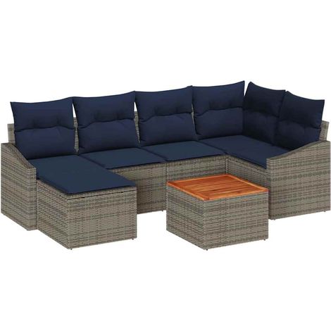 Garden Sofa Set 7 pcs Grey and Navy Blue Poly Rattan vidaXL (1/5)