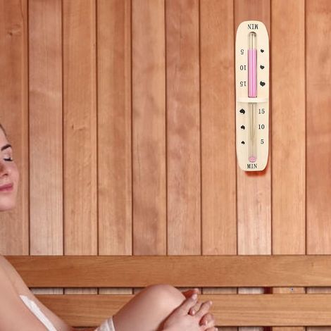 Sablier pour sauna - Montage mural - Minuteur rotatif de 15 minutes - Avec accessoires de sauna de sable rose (1/4)
