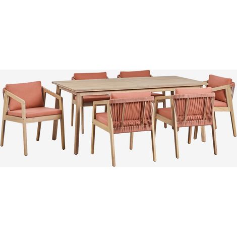 Ensemble table rectangulaire 180x90 cm et 6 chaises de salle à manger en bois d'acacia et corde tressée Kaela SKLUM (1/5)