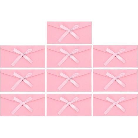 Lot de 10 enveloppes d'invitation en papier kraft avec nœud papillon-22X11X1CM-Pink (1/3)