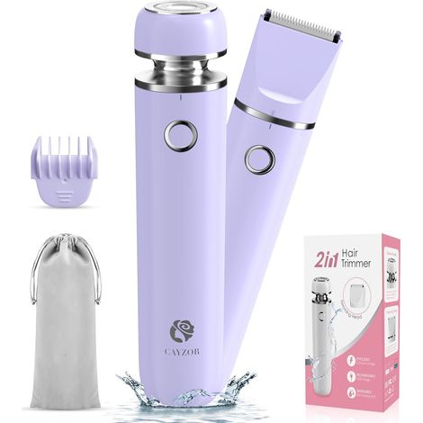 Women Electric Shaver - 2 in 1 Electric Wet/Dry Bikini Trimmer Cordless Waterproof Shaver for Face, Top, Lip, Chin, Armpits, Legs (Purple) (1/5)