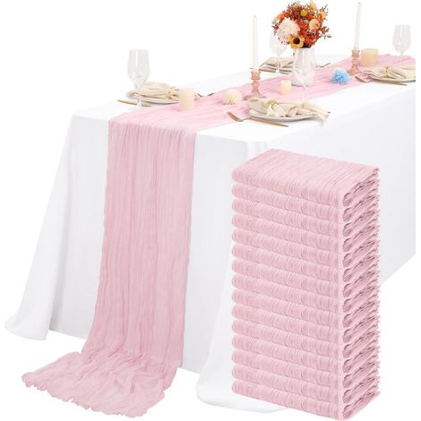 15x Baby-Rosa Käsetuch Tischläufer 55x300cm, Boho Gaze Stoff für Hochzeiten