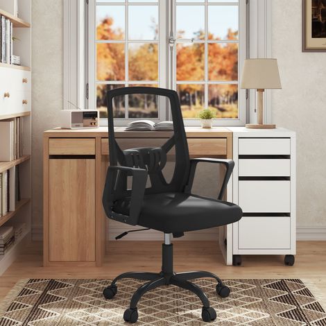 Klihome Bürostuhl ergonomisch, Drehstuhl Chefsessel  mit Faltbarer Rückenlehne, drehbar und höhenverstellbar, Computerstuhl mit 360° schwenkbaren Rollen, Schwarz