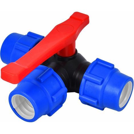 32-mm-Dreiwege-Schnellkupplungs-Kugelhahn für PVC/PE-Rohre mit Schnellschalter und T-Stück (Größe: 32 mm) (1/4)